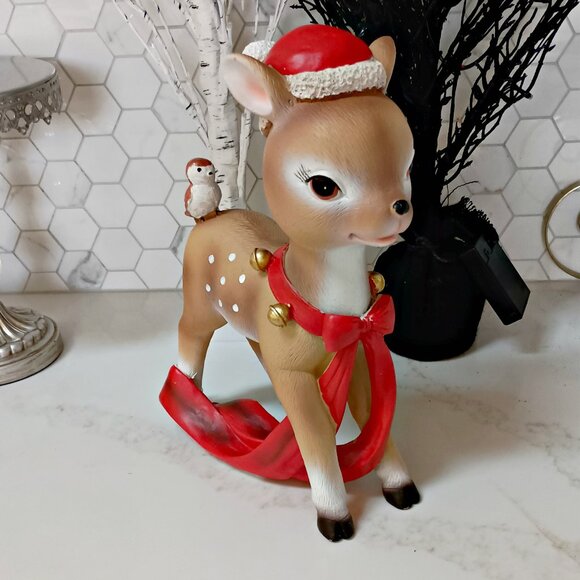 NEW! VINTAGE INSPIRED LARGE DEER Bird SANTA HAT DECOR - Picture 4 of 5